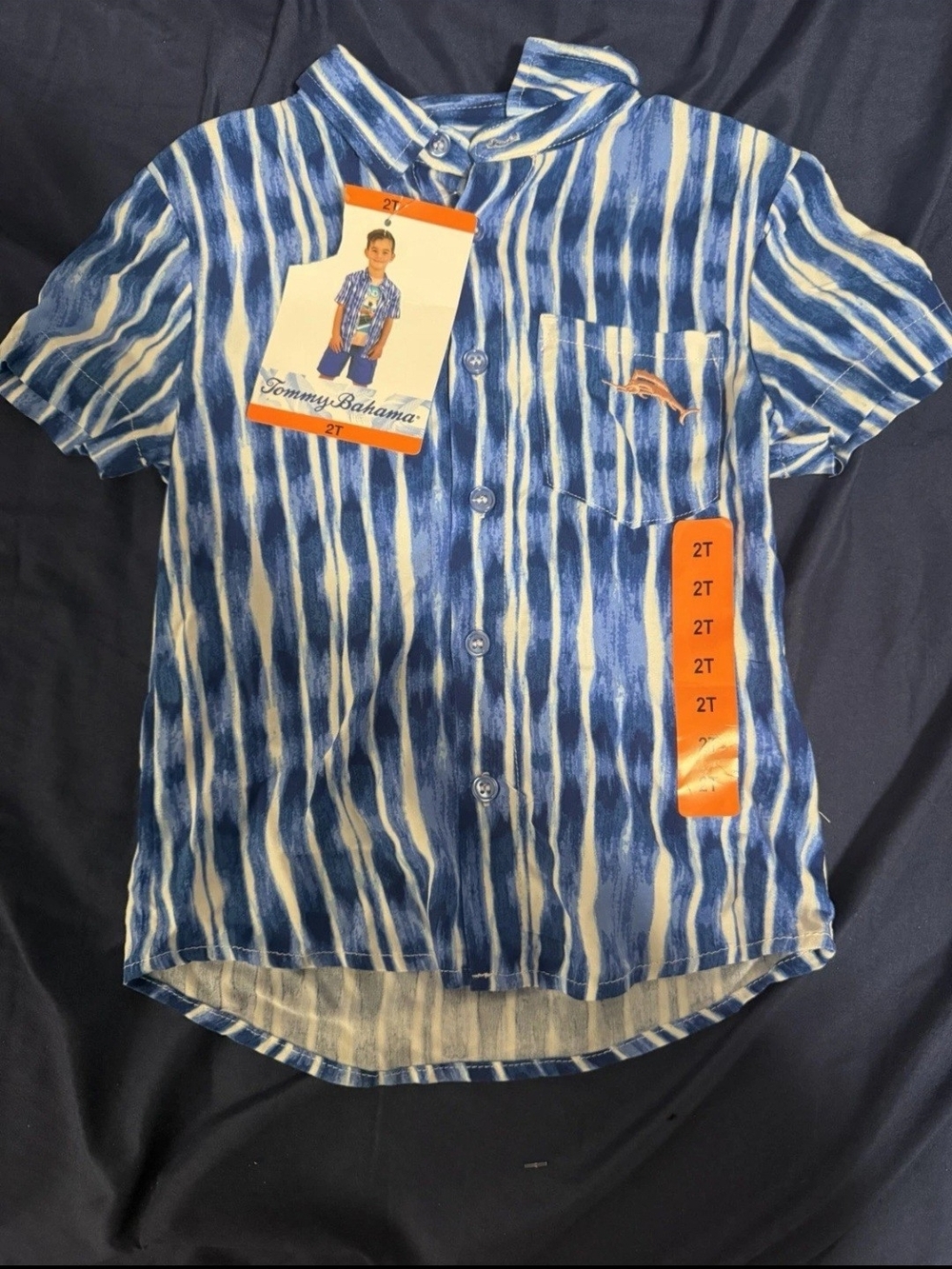 Tommy Bahama Boys' Blue White Striped Short-Sleeve Shirt